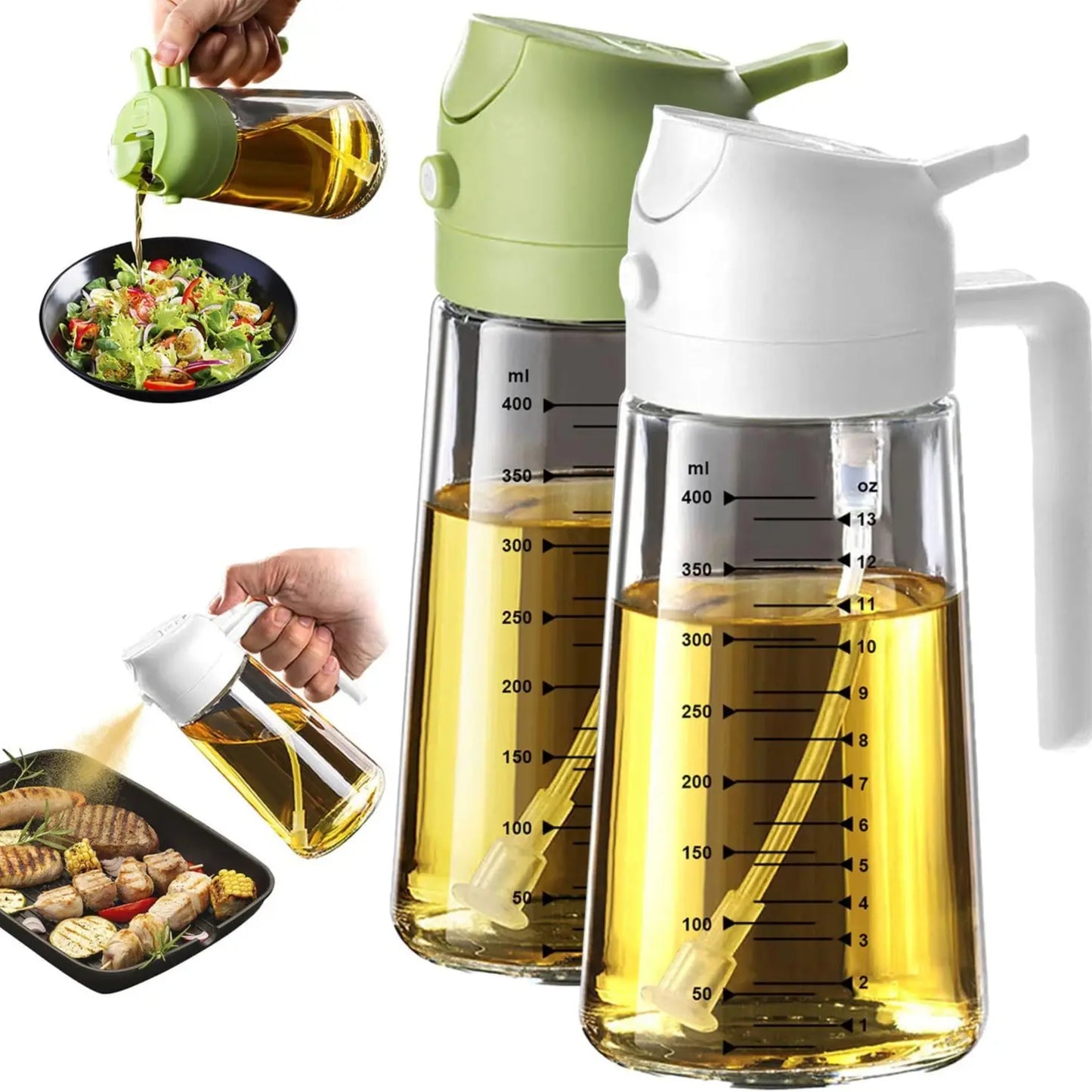16 oz Glass Oil Sprayer – Refillable Cooking Oil Mister with Precision Spray & Pour Function