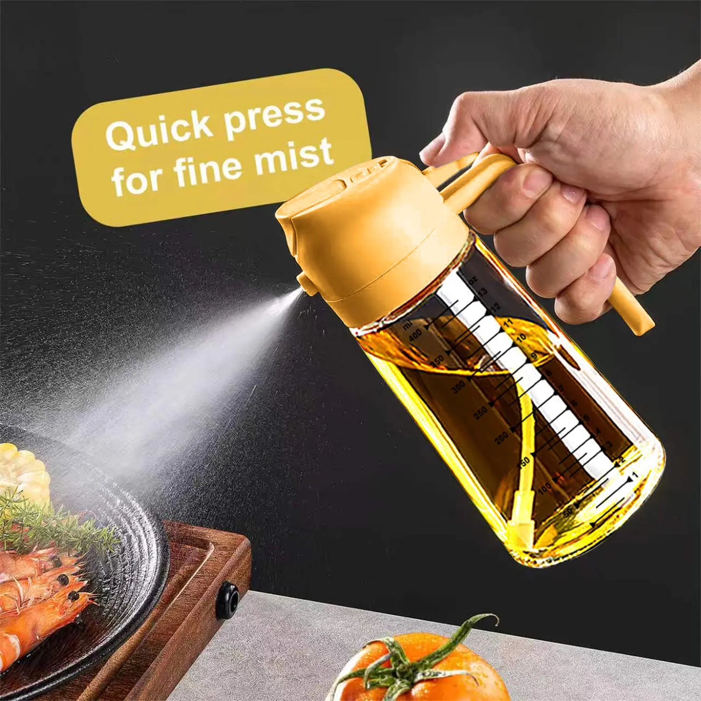 16 oz Glass Oil Sprayer – Refillable Cooking Oil Mister with Precision Spray & Pour Function