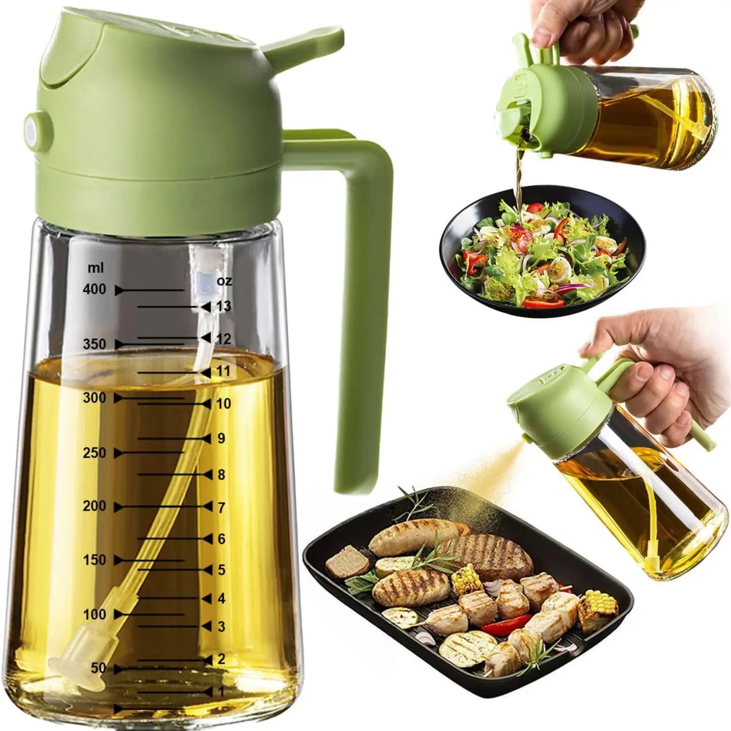 16 oz Glass Oil Sprayer – Refillable Cooking Oil Mister with Precision Spray & Pour Function