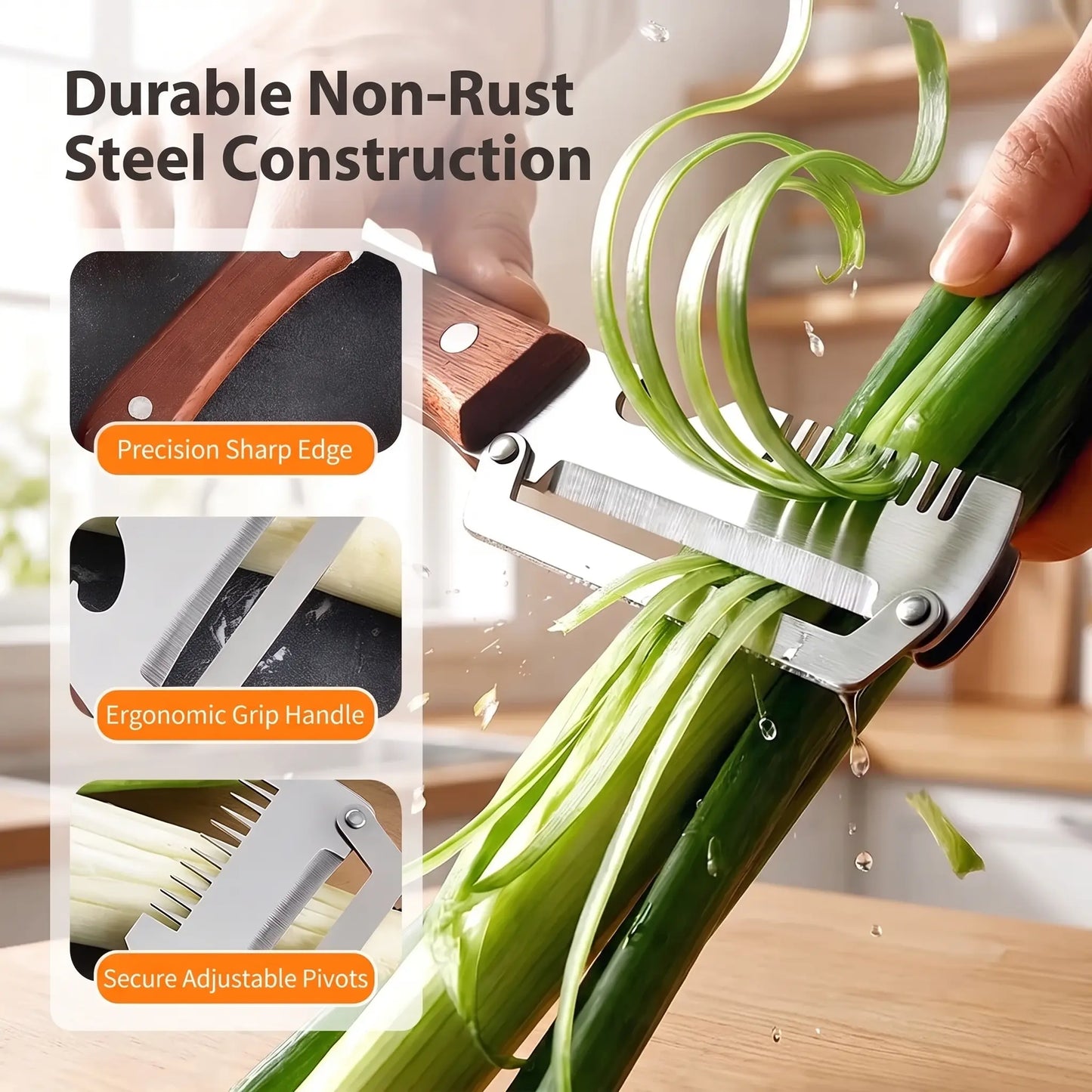 Stainless Steel Vegetable Peeler with Wooden Handle – Multi-Functional Peeler & Bottle Opener