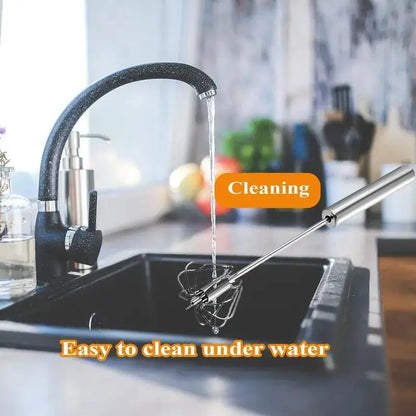 Push-Action Stainless Steel Whisk – Manual Rotary Egg Beater & Mixer for Kitchen Cooking and Baking