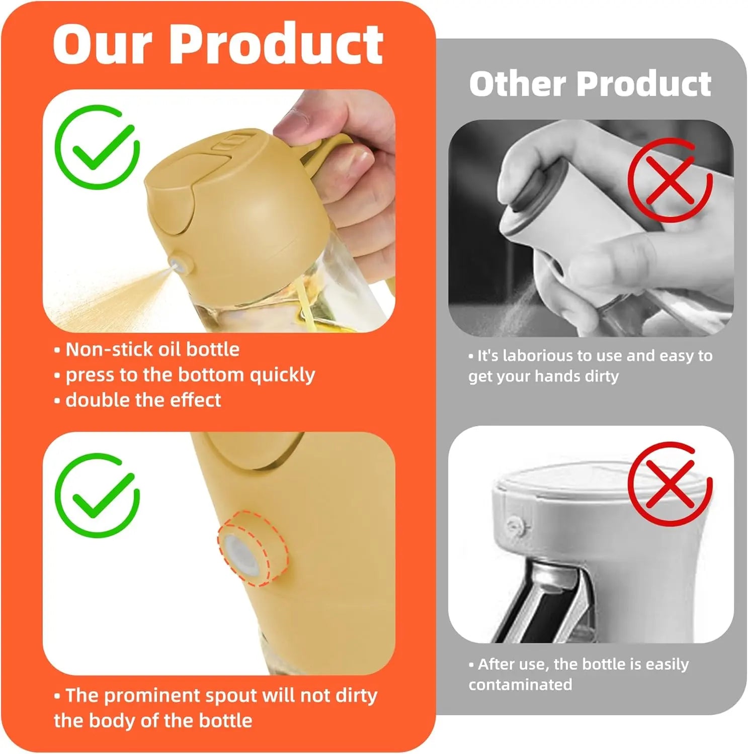 16 oz Glass Oil Sprayer – Refillable Cooking Oil Mister with Precision Spray & Pour Function