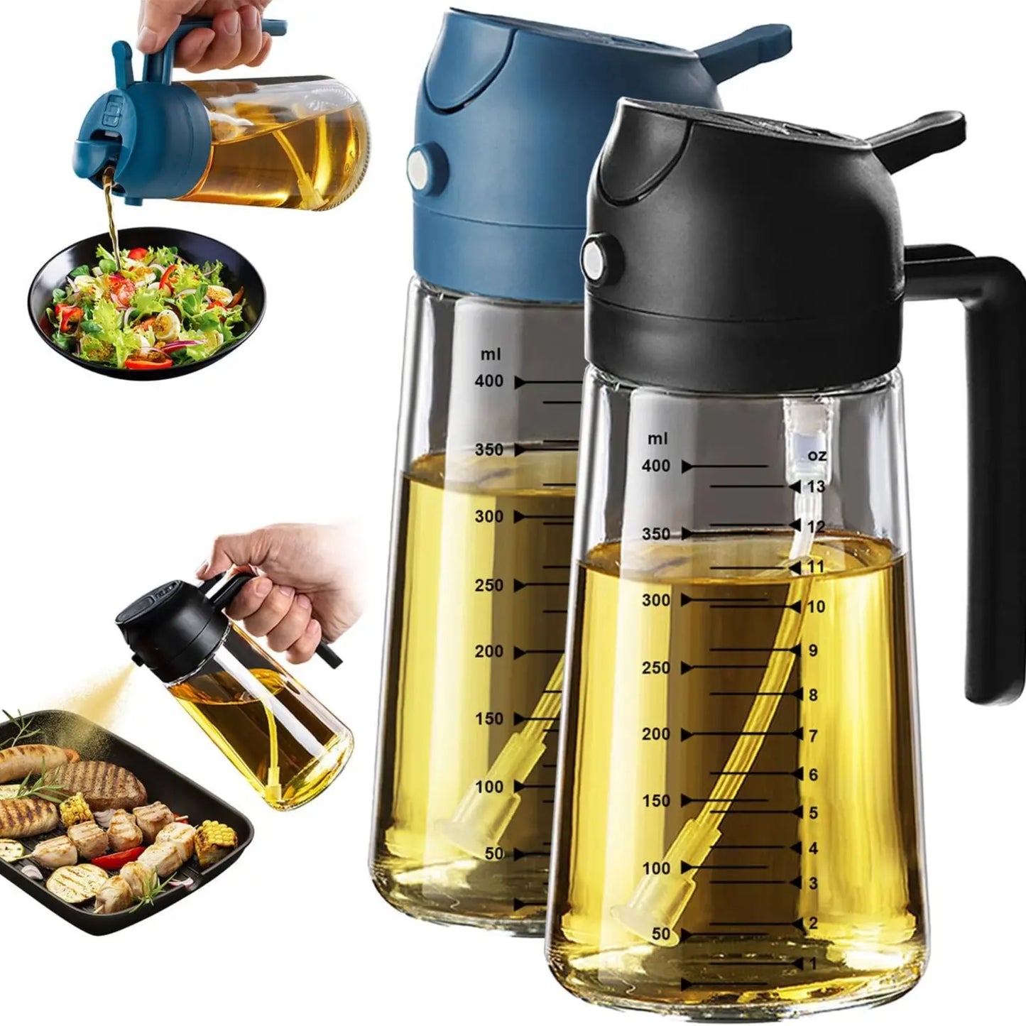 16 oz Glass Oil Sprayer – Refillable Cooking Oil Mister with Precision Spray & Pour Function