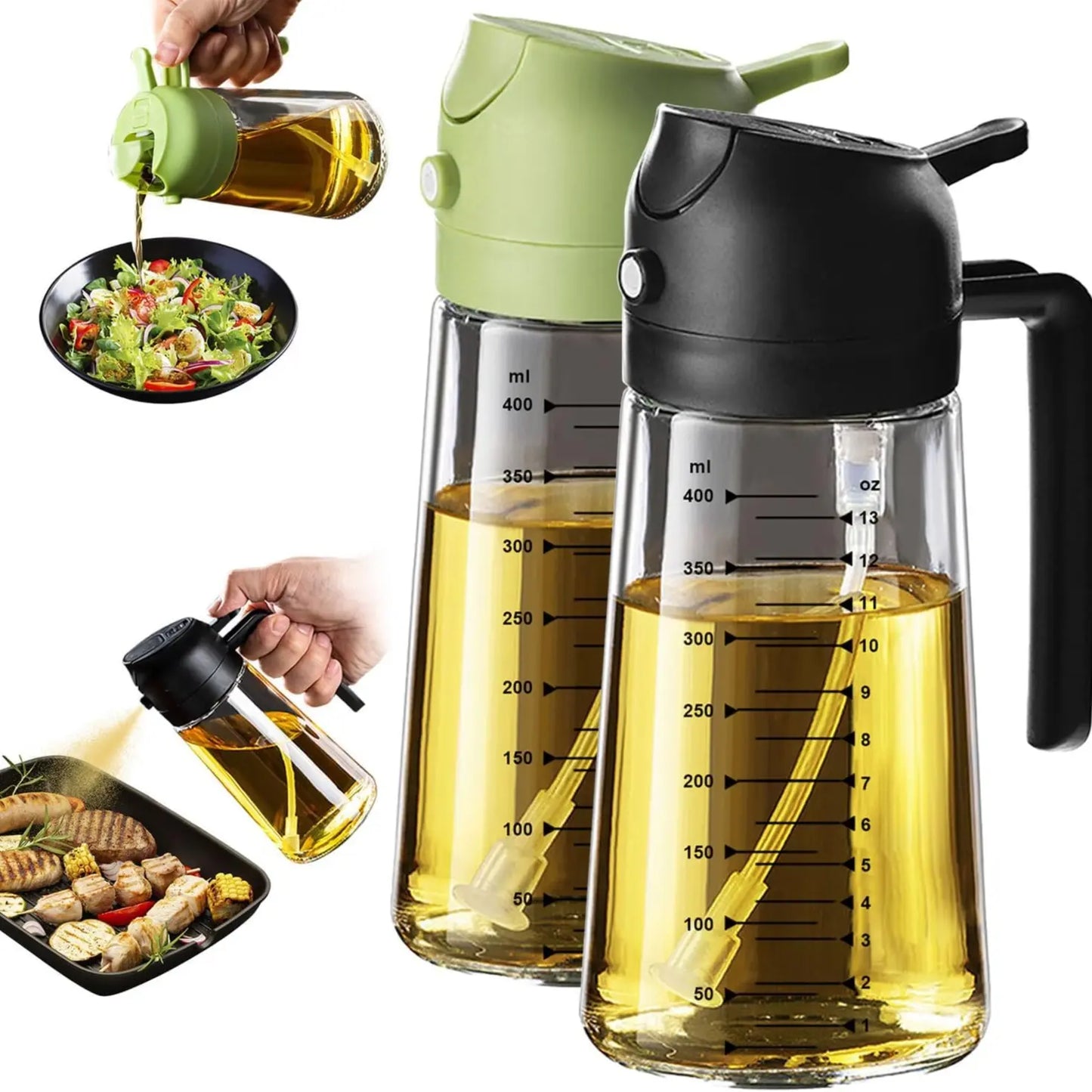 16 oz Glass Oil Sprayer – Refillable Cooking Oil Mister with Precision Spray & Pour Function