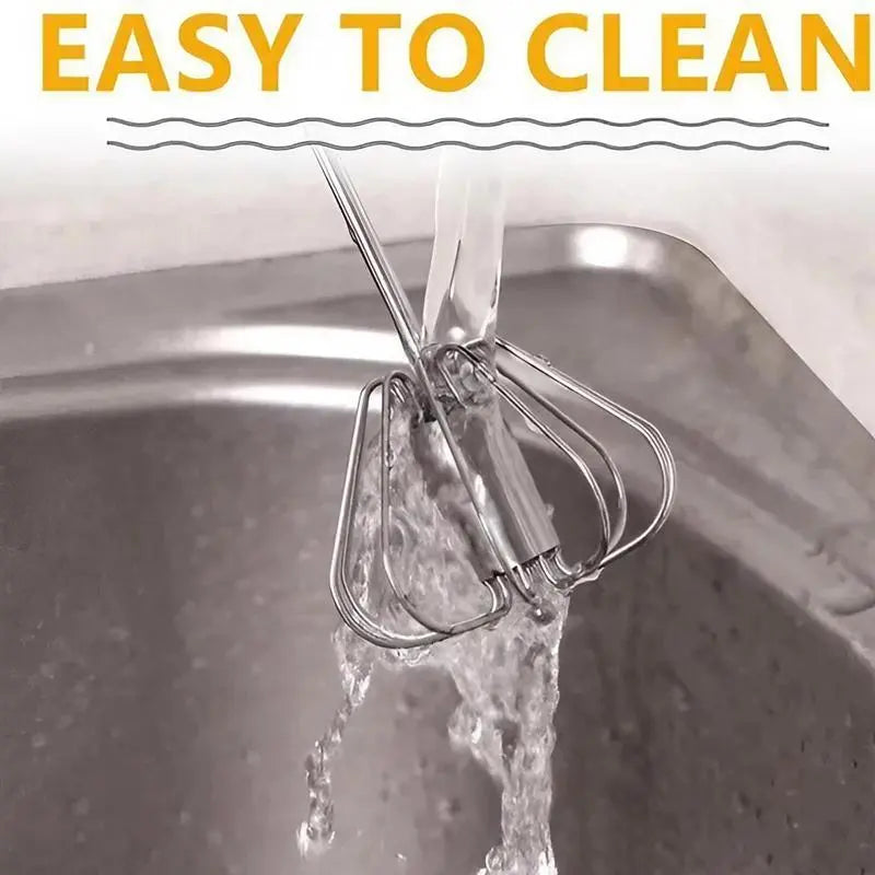 Push-Action Stainless Steel Whisk – Manual Rotary Egg Beater & Mixer for Kitchen Cooking and Baking