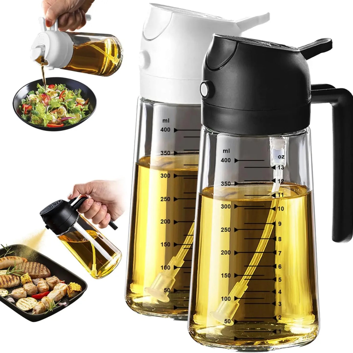 16 oz Glass Oil Sprayer – Refillable Cooking Oil Mister with Precision Spray & Pour Function