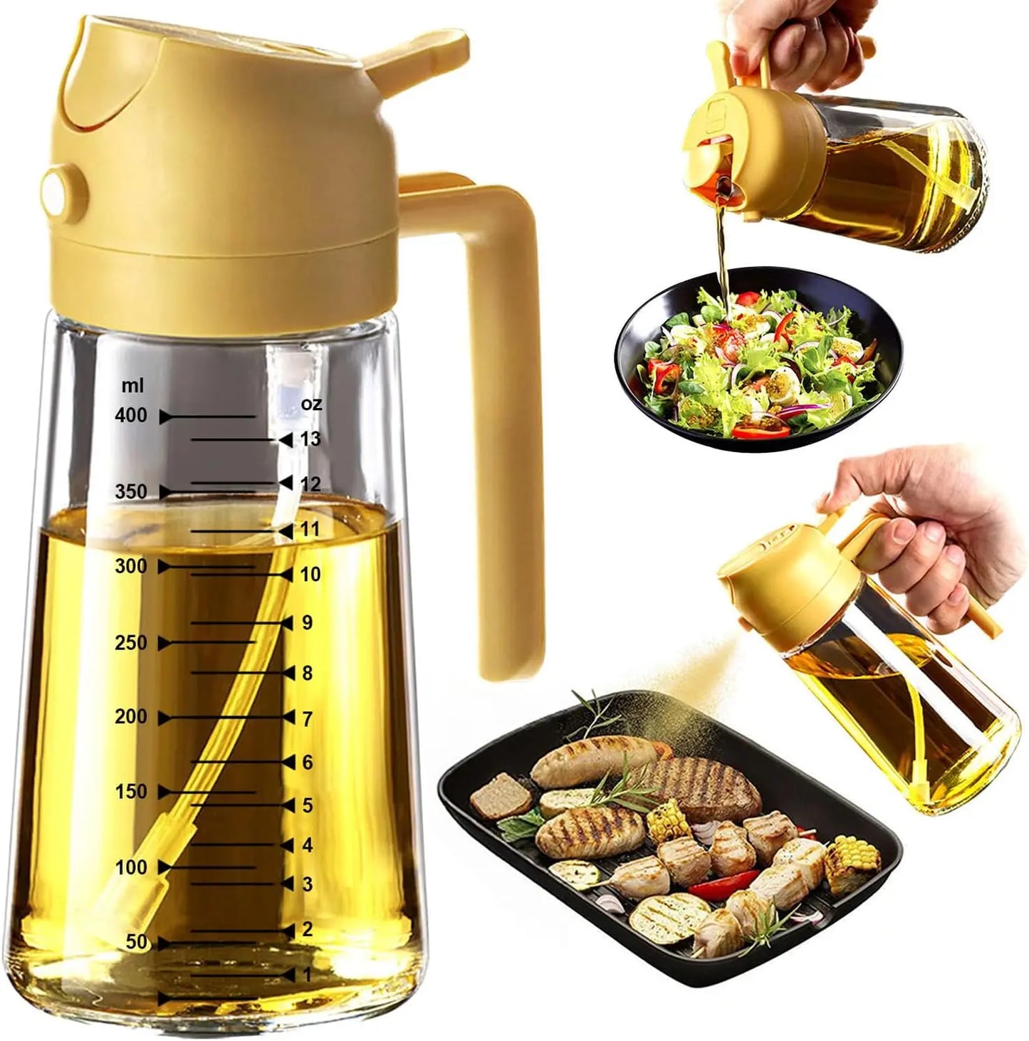 16 oz Glass Oil Sprayer – Refillable Cooking Oil Mister with Precision Spray & Pour Function