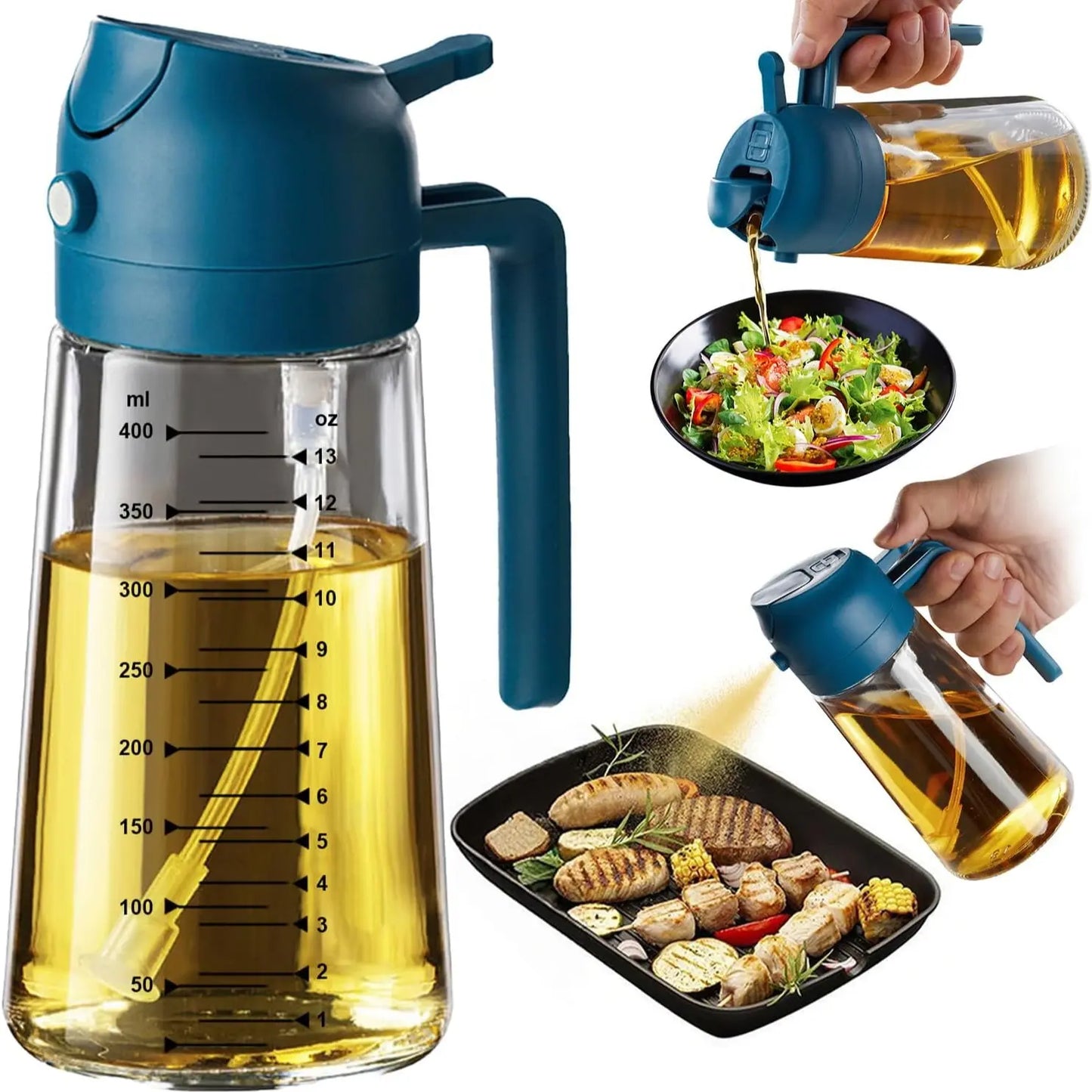 16 oz Glass Oil Sprayer – Refillable Cooking Oil Mister with Precision Spray & Pour Function