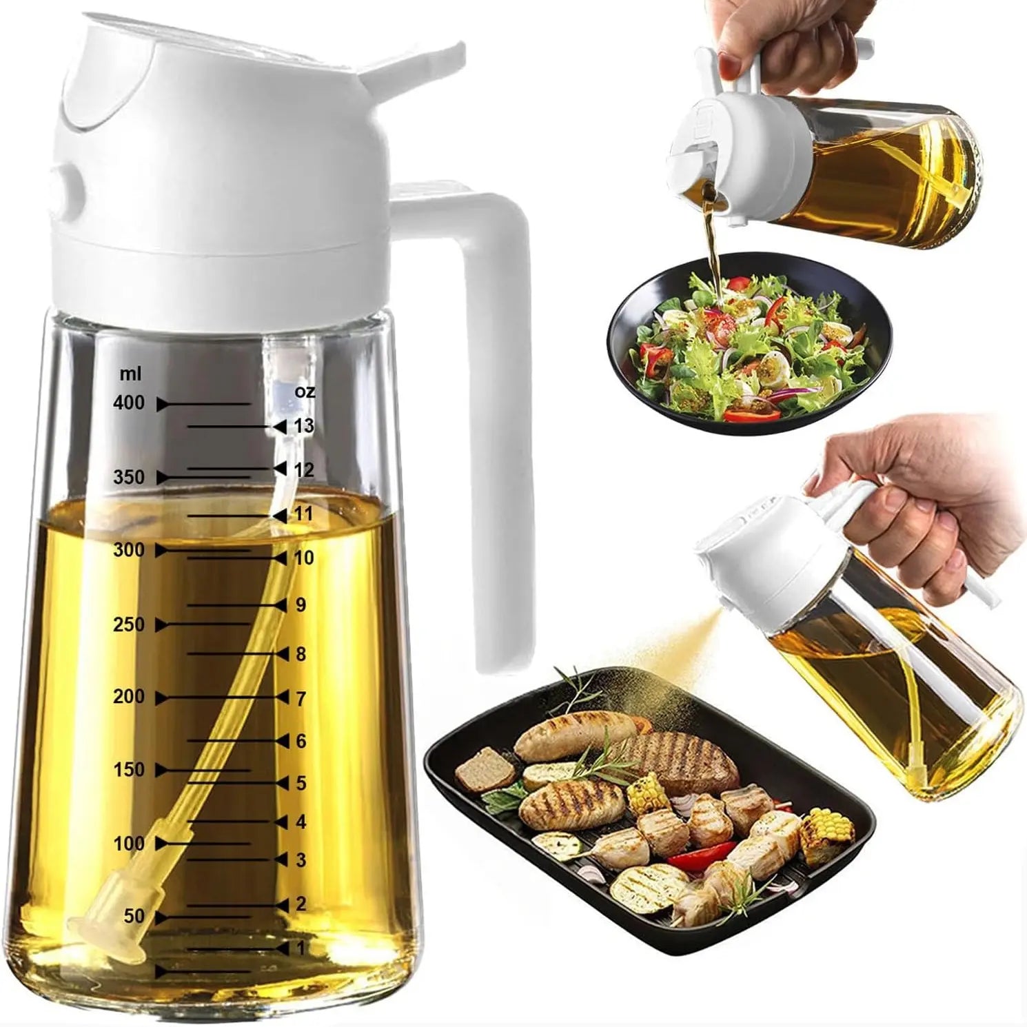 16 oz Glass Oil Sprayer – Refillable Cooking Oil Mister with Precision Spray & Pour Function