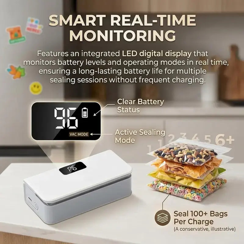 Rechargeable Handheld Vacuum Sealer – Compact Cordless Food Saver with Built-In Bag Cutter