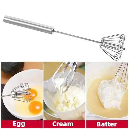 Push-Action Stainless Steel Whisk – Manual Rotary Egg Beater & Mixer for Kitchen Cooking and Baking