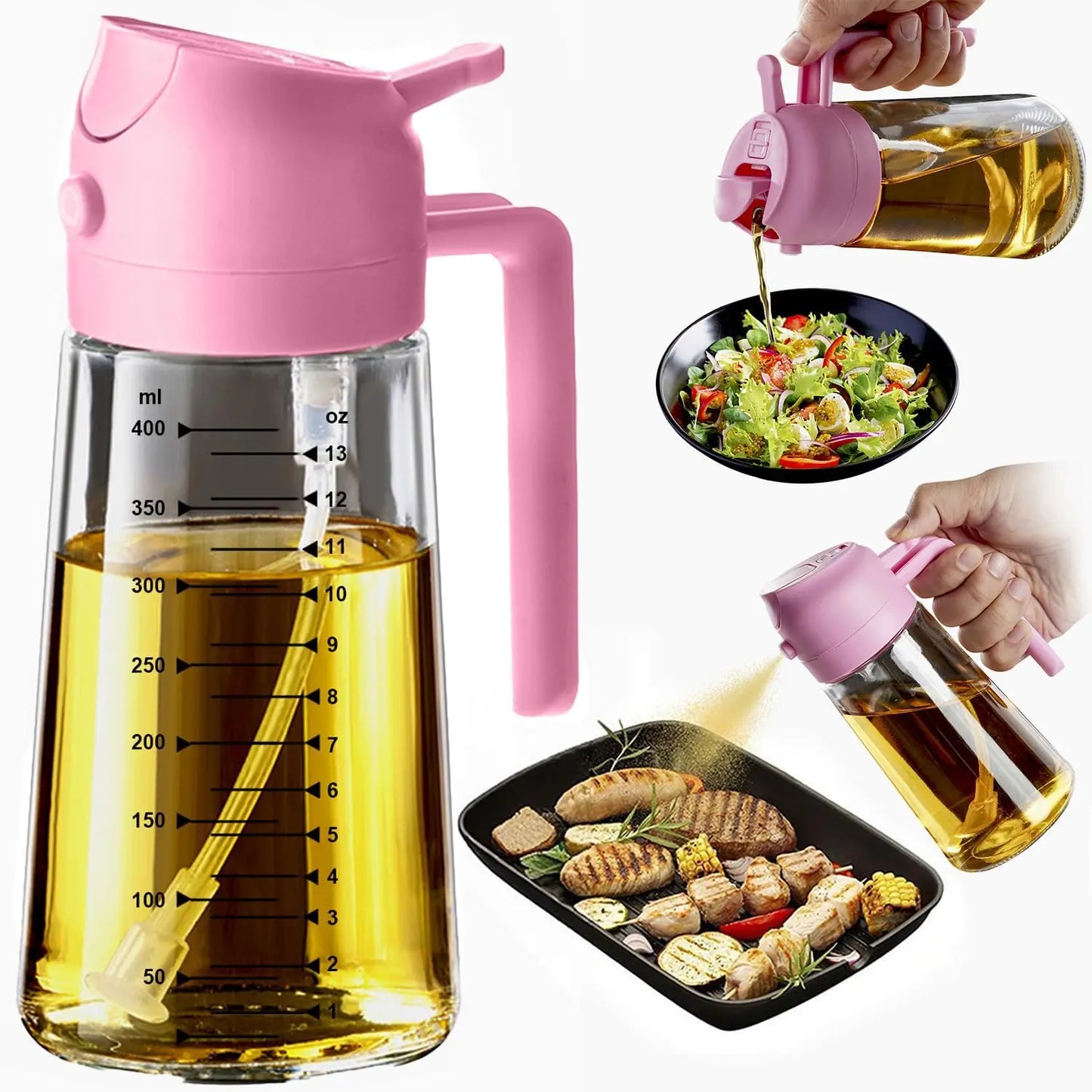 16 oz Glass Oil Sprayer – Refillable Cooking Oil Mister with Precision Spray & Pour Function