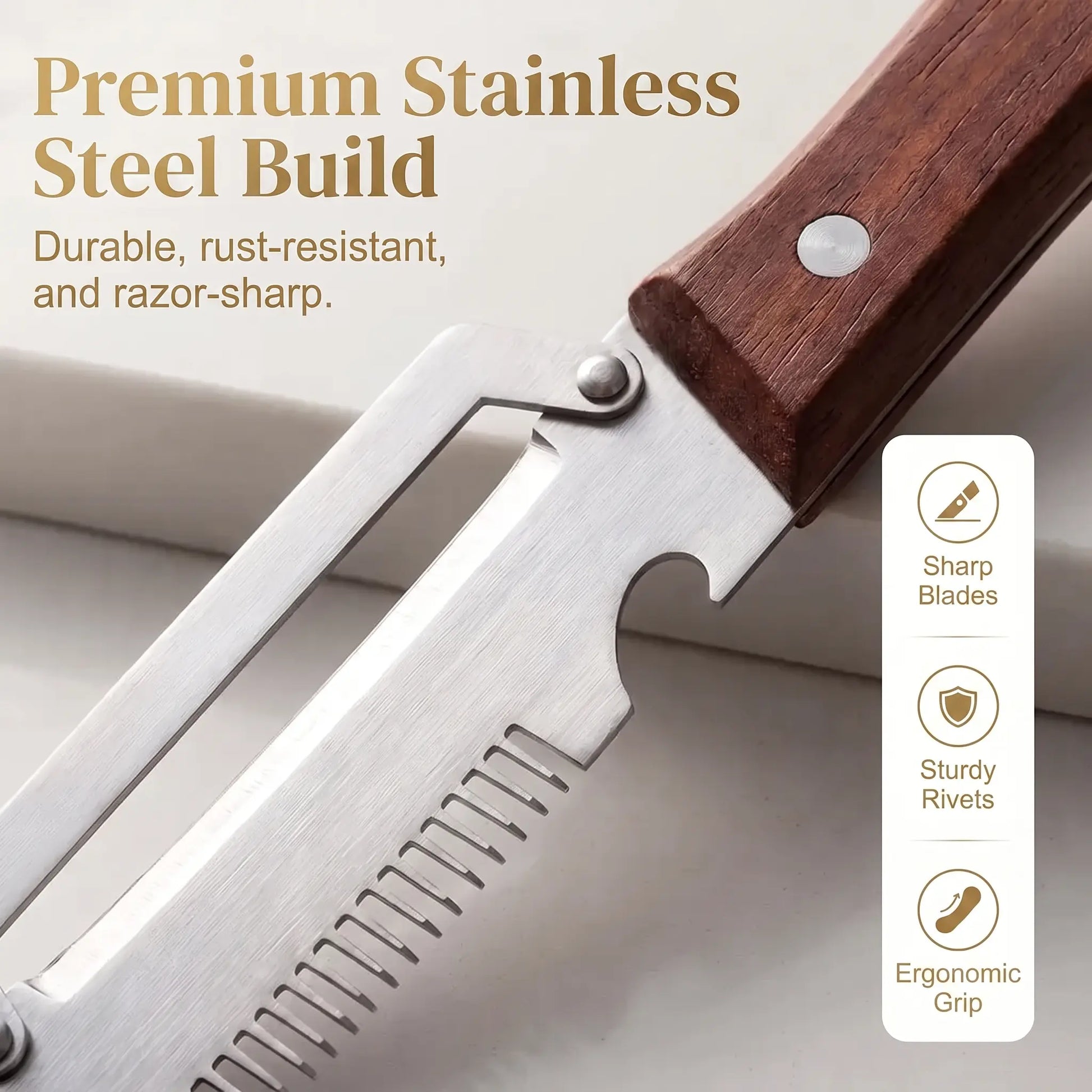 Stainless Steel Vegetable Peeler with Wooden Handle – Multi-Functional Peeler & Bottle Opener
