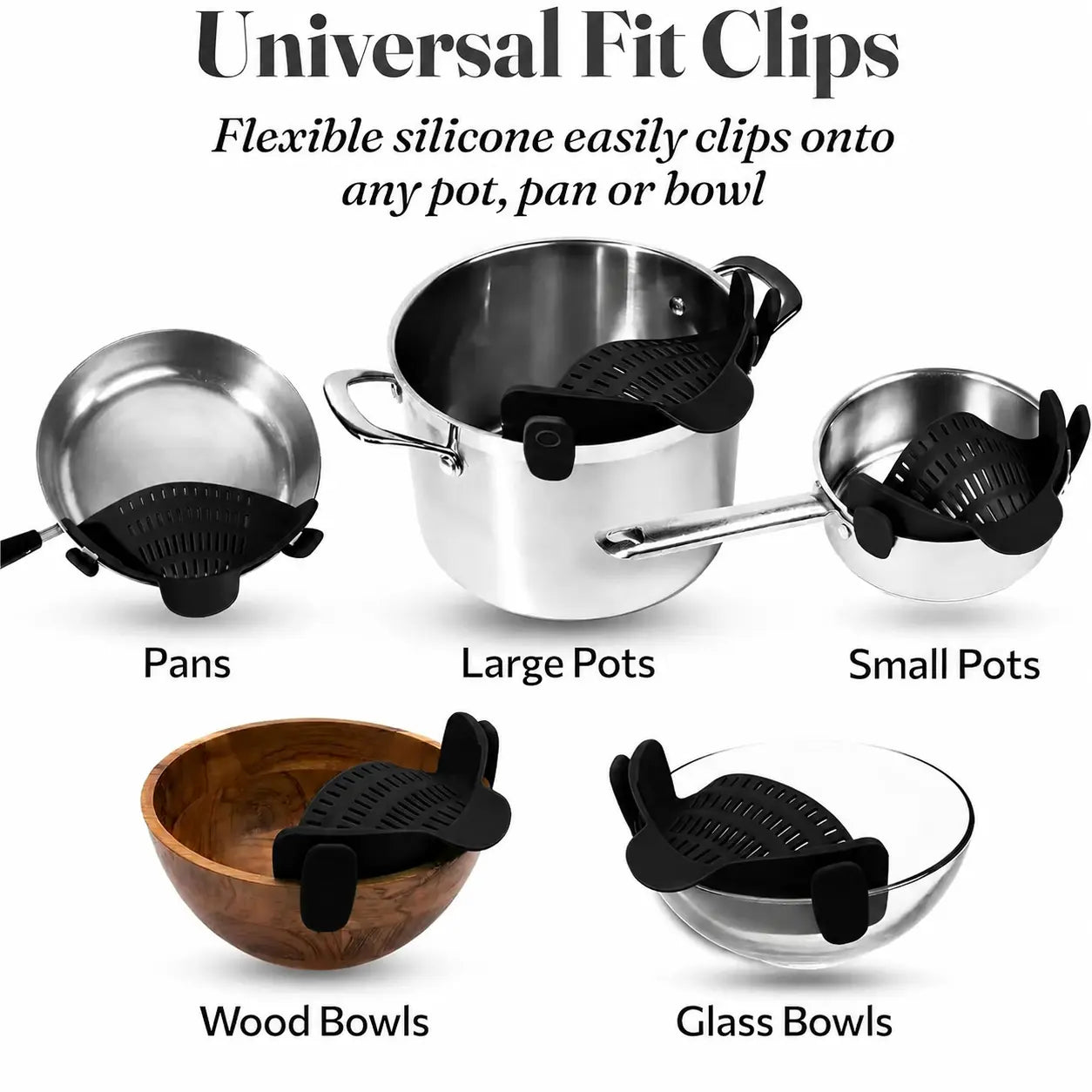 Silicone Clip-On Pot Strainer – Adjustable Kitchen Colander for Pasta, Vegetables & More