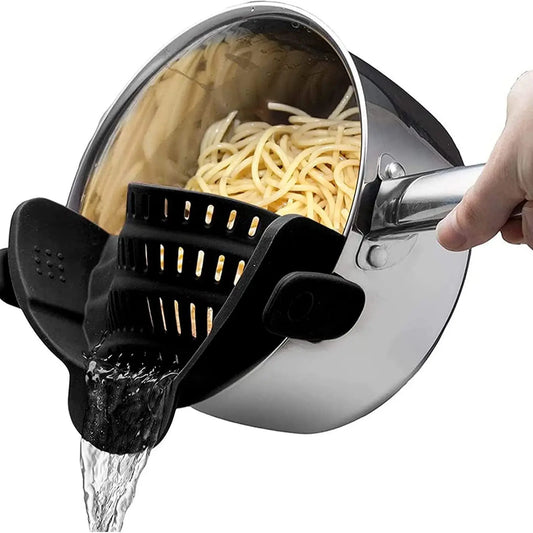 Silicone Clip-On Pot Strainer – Adjustable Kitchen Colander for Pasta, Vegetables & More