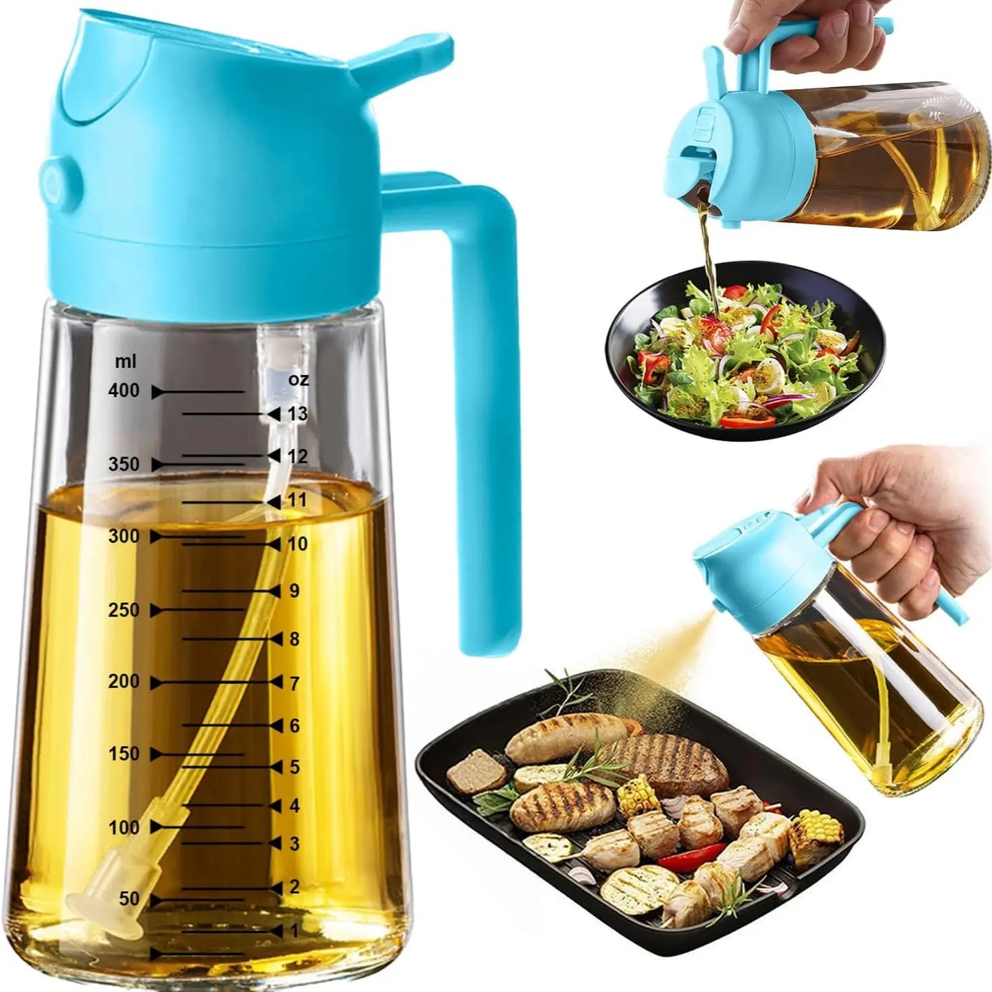 16 oz Glass Oil Sprayer – Refillable Cooking Oil Mister with Precision Spray & Pour Function