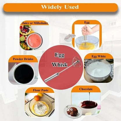 Push-Action Stainless Steel Whisk – Manual Rotary Egg Beater & Mixer for Kitchen Cooking and Baking